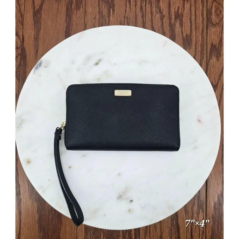 Kate Spade New York Cameron Black Saffiano Leather Zip Around Wallet Wristlet